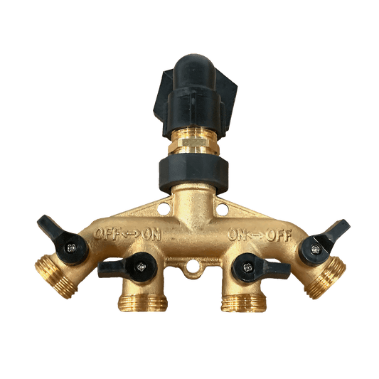 Four-way Brass Garden Hose Manifold with fittings